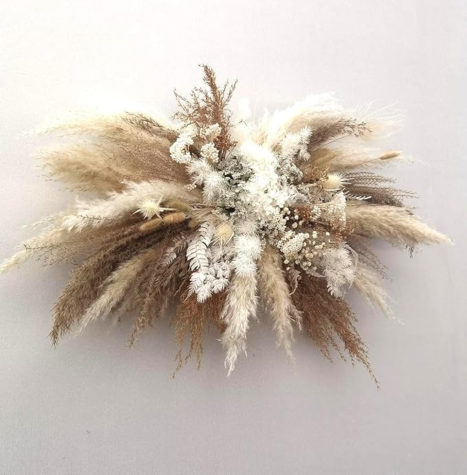 Natural Dried Flower Wall Swag – Boho Pampas Grass DIY Arch Decor Kit, Rustic Cloud Arrangement(Rustic Pampas Spray)