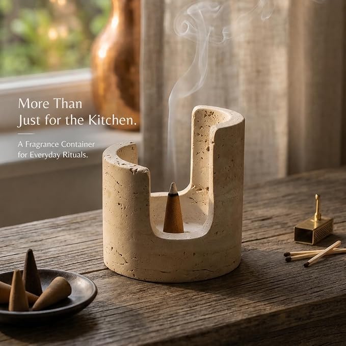 Natural Travertine Sponge Holder for Kitchen Sink – Solid Stone Cylinder Sponge Caddy with Dual-Height Cut-Out, Compact Countertop Sink Organizer & Modern Home Décor