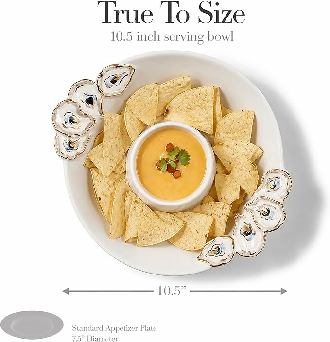 Mud Pie Oyster Chip And Dip Bowl Set; 2" x 10 1/2" dia