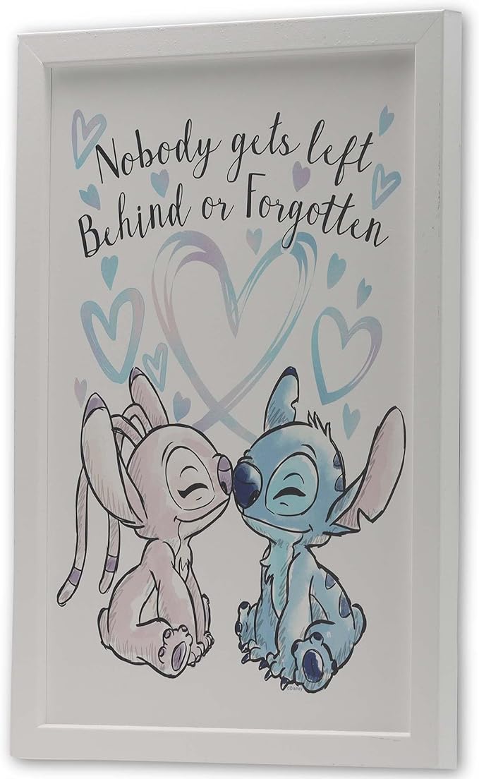 Disney Lilo and Stitch with Angel Framed Wood Wall Decor - Nobody Gets Left Behind or Forgotten