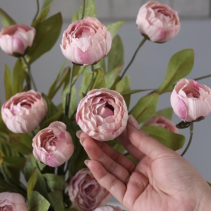 VIERENA 12 Pcs Faux Silk Peony Artificial Flowers for Vase -27", Bulk Fake Peonies Branches with Stems for DIY Bouquet Centerpieces Wedding Fillers Arrangements Shower Decorations (Blush Pink)