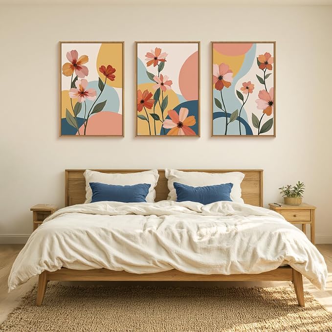FWIEXA Boho Floral Canvas Wall Art,Nursery Flower Pictures Wall Decor,Modern Orange Flowers Wall Art,Abstract Plant Botanical Art Print,Wildflower Bohemian Artwork for Bedroom Rustic Farmhouse 16x24''x3