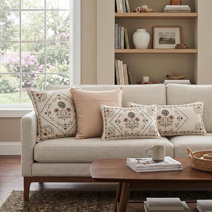 ISAENNE Designer Linen Throw Pillow Cover,Set of 2,20"x12"-Cornucopia B | Elegant French Rectangle Pillow Cover,Concealed Zipper Design,Floral Pattern,Sofas,Bedroom,Living Room,Lounge Chairs