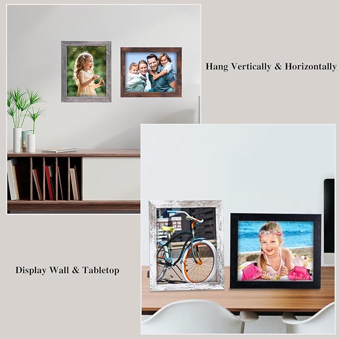 PETAFLOP 4x6 Frame Set of 7, 4x6 Picture Frame in Multi Colors, Rustic Wooden Frames for Tabletop and Wall Mounting Display
