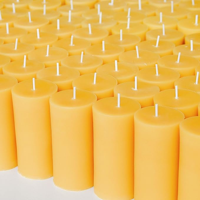 DEYBBY 2 x 4 inch Natural Beeswax Pillar Candles Set of 12, Smokeless Dripless Pure Beeswax Candle Bulk with Natural Scent for for Home Decor Blackout Housewarming Party Event, Long Burn, Yellow
