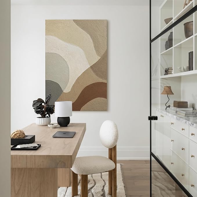 Modern Neutral Textured Abstract Wall Art, Wabi‑Sabi Minimalist Wall Decor | Large Canvas Vertical Hand‑Painted Oil Painting Artwork, Original Abstract Wall Art for Dining Room Bedroom Office Home Decor