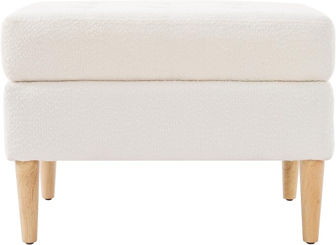 Christopher Knight Home Dalla Boucle Upholstered Ottoman Coffee Table, Small Living Room Sofa Footrest, Wooden Rectangular Ottoman Footstool, Guest Extra Seat, Ivory