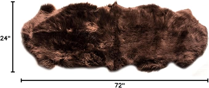 Natural & Genuine Dark Brown Sheepskin Rug, Real Fluffy Double Pelt 2x6 ft Fur Area Rug for Bedroom & Living Room Decor, Soft & Cozy Sheep Skin Throw