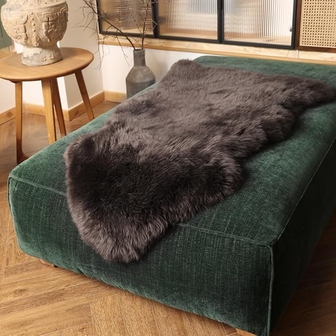 IRIWOOL Premium Genuine Fur Sheepskin Rug Real Australia Sheepskin Natural Luxury Fluffy Lambskin Fur Area Rug Seat Covers for Kids Bedroom Sofa Chair Cover (Dark Walnut, Single Pelt/2ft x 3ft)
