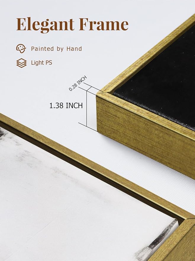 Modern Abstract Wall Art Decor- Black and Gold, 24x36 inch x 2, Framed - Ideal for Large Living Room or Bedroom