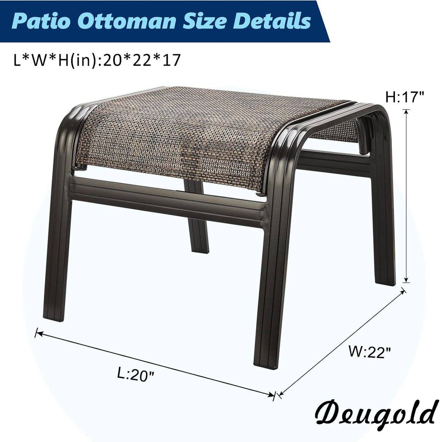 Outdoor Patio Foot Rest Ottoman Seat Textilene Portable Metal Footstool Portable Patio Chairs 2 Set Brown