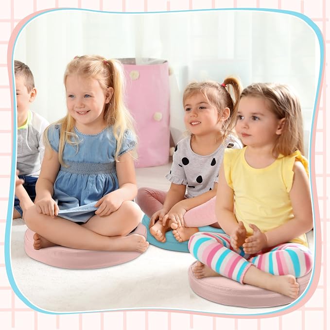 Juexica 2 Pcs Extra Thick Flexible Seating Floor Cushions Assorted Colored Pillow Floor Cushions for Classroom Soft Flexible Seating for Learning Sitting Office School Chair (Blue and Pink,Round)