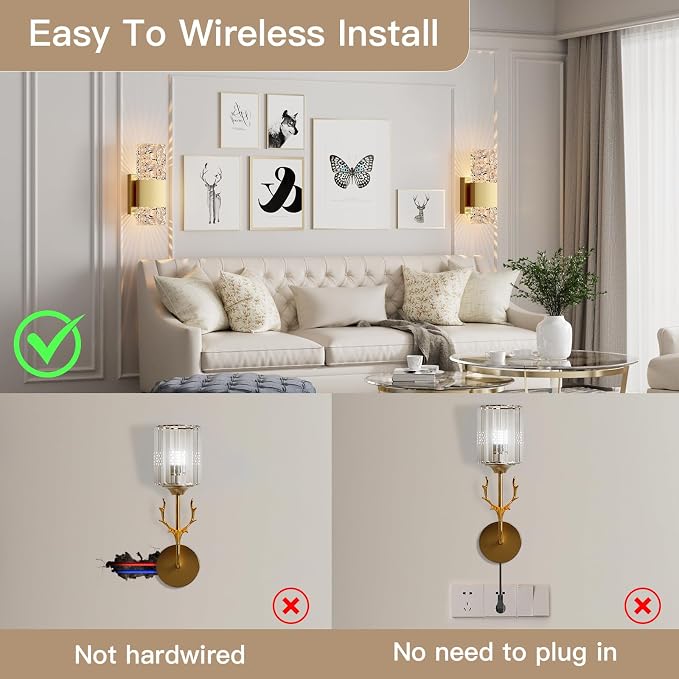camuucci Battery Operated Wall Sconce Rechargeable Battery Powered 12000mAh Wall Light Indoor Not Hardwired Wall Lamp Fixtures for Bedroom Living Room 2Pack