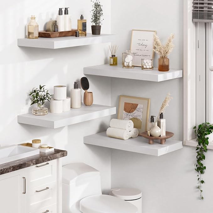 Heimlove 12inch Deep Floating Shelves for Wall, Mounted Shelves 24" W x 12" D x 1.5" H, wall Shelf for Bedroom Living Room Bathroom Kitchen Home Office, Set of 1, White