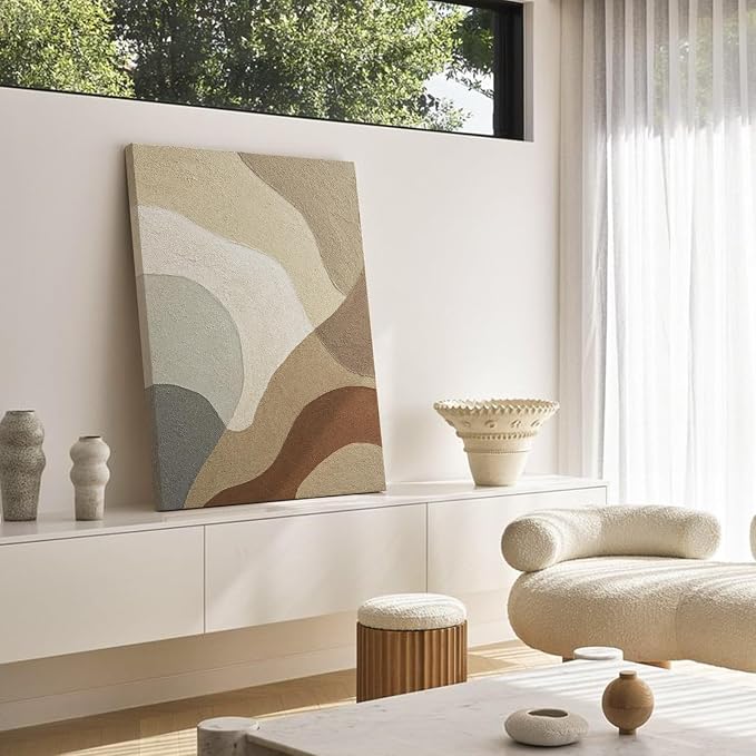 Modern Neutral Textured Abstract Wall Art, Wabi‑Sabi Minimalist Wall Decor | Large Canvas Vertical Hand‑Painted Oil Painting Artwork, Original Abstract Wall Art for Dining Room Bedroom Office Home Decor