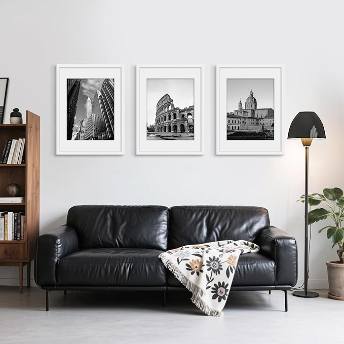 Picrit 11x15 Picture Frame Set of 12, Display 8.5x11 with Mat or 11x15 without Mat, Photo Frames for Wall Mounting Display, White