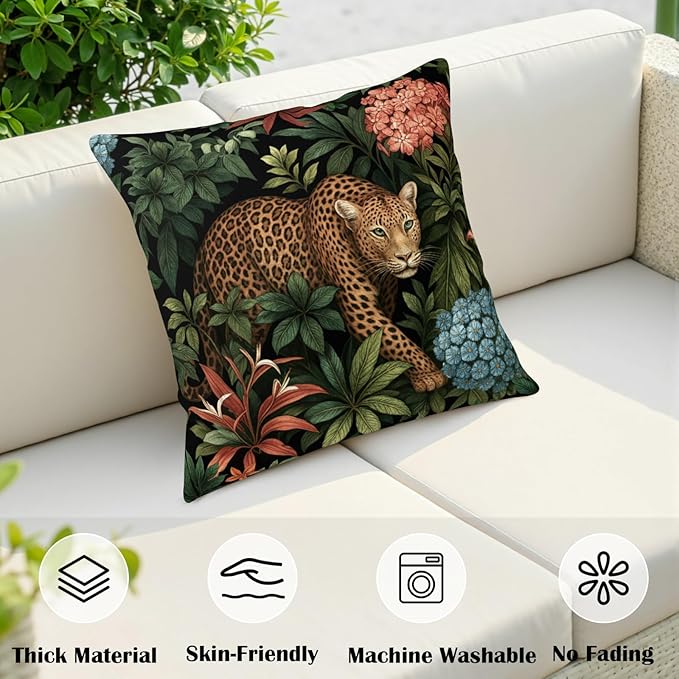 Jungle Leopard Pillow Covers Tropical Cheetah Throw Pillow Covers Hawaiian Lily Daisy Floral Pillow Cases 16x16 Set of 2 Summer Farmhouse Cushion Cases for Home Sofa Couch