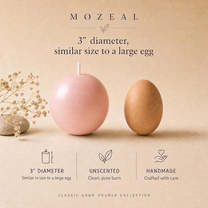 MOZEAL Hand-Poured, 3 Inch Pearl Blush Round Ball Candles - Elegant Pearl Blush Round Pillar Candles Set of 3, Dripless, Unscented, Smokeless, Ideal for Weddings and Elegant Celebrations.