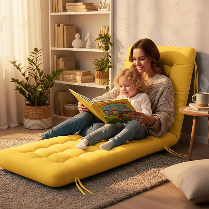 Vercraft Long Floor Cushion Large Floor Cushion with Brushed Cotton 74.8 x 27.5 x 3.15 in Jumbo Lounger Pillow for Outdoor Indoor Bay Window Meditation Yoga Reading Sleeping(1 Pc,Yellow)
