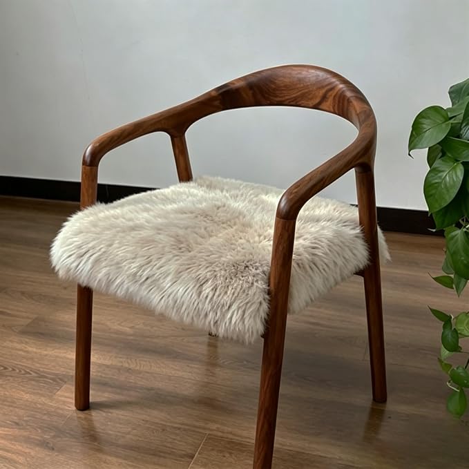 New Zealand Natural Wool Square Sheepskin Seat Pad Soft Comfortable Suitable for Living Rooms Sofa Bedrooms Dressing Dining Meeting Room Table Chair Cushions(18x18 Inch,1 Pcs,Cream Coffee)