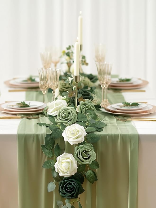 InnoGear Artificial Flowers, 50 Pcs Shades of Forest Green Rose Foam Fake Roses Bulk with Stems for Spring St. Patrick's Decoration DIY Wedding Bouquets Centerpieces Bridal Shower Party