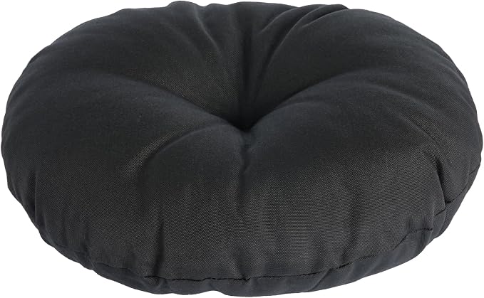 Magpie Fabrics Outdoor 15"x15"x4" Round Bistro Seat Cushions with Ties Set of 2, Tufted Waterproof Patio Floor Chair Pads for Home Garden Balcony Kitchen Office Porch, Black