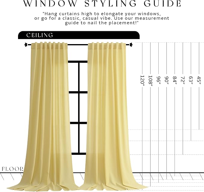 Jowels Yellow Linen Curtains 84 Inch Long 2 Panels for Living Room | Light Filtering Semi Sheer Curtain, Back Tab Pocket Pleated Look, Boho Farmhouse Textured Privacy Drapes for Bedroom Window