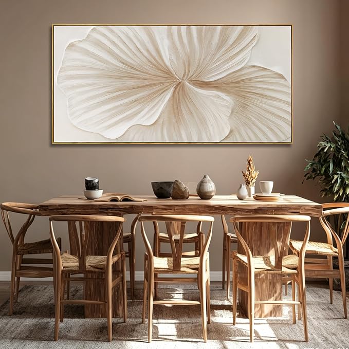 Large Framed White Floral Wall Art Textured Abstract Flower Canvas Painting Modern Minimalist Artwork for Living Room Bedroom Office 29x58 Inch
