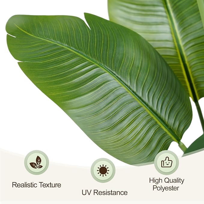 Lifelike Bird of Paradise Artificial Plant,4ft Faux Banana Leaf Tree with 9 Trunks - Perfect Indoor Silk Floor Plant for Home Decor in Living Room, Office, and Bedroom (Set of 2)