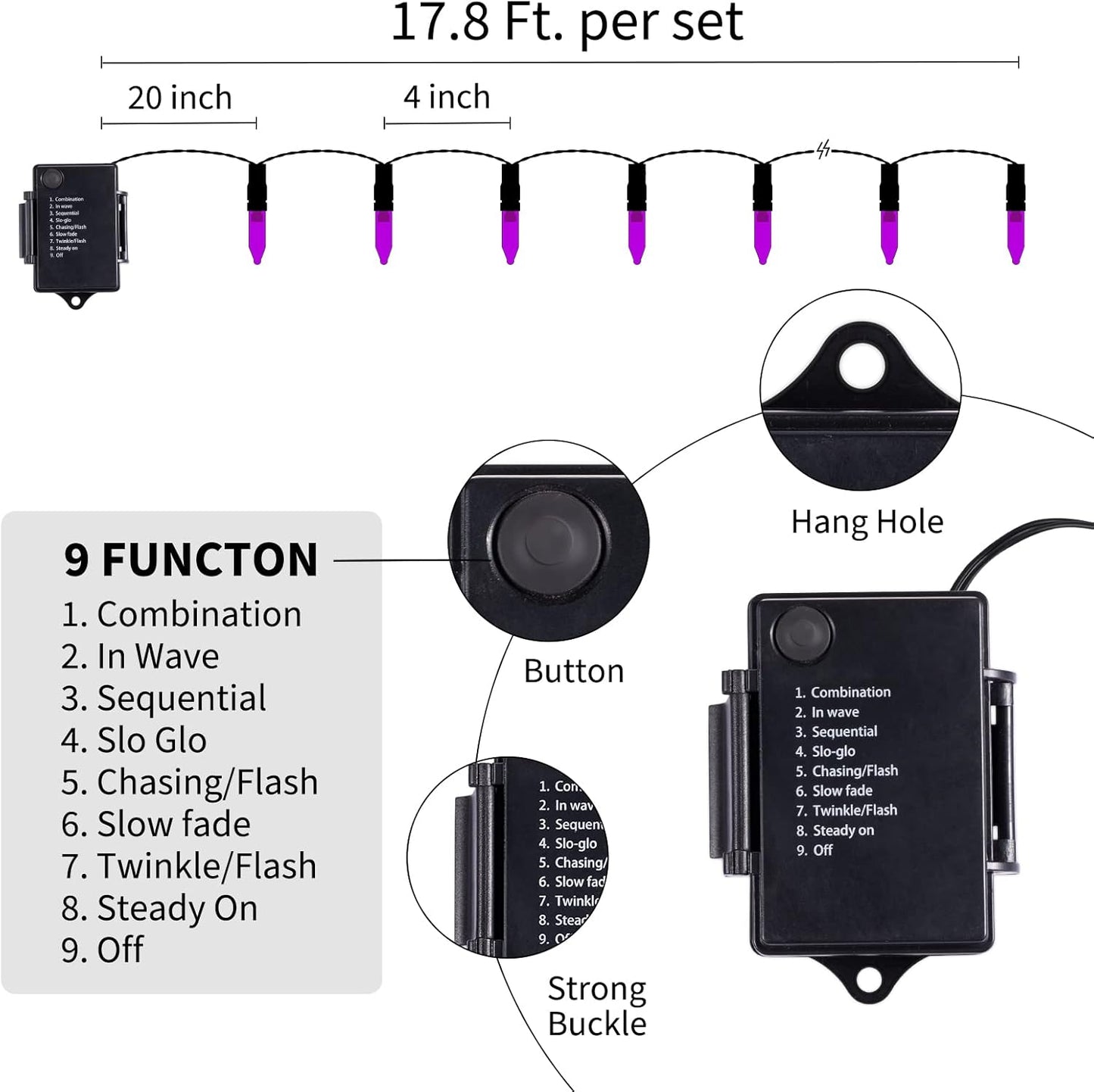 Christamas Decorations Purple String Lights Battery Operated 17.8 Feet 50 LED 2 Pack Waterproof Mini Fairy Lights with 8 Lighting Modes for Outdoor Indoor Use, Xmas Halloween Tree Holiday Party Patio