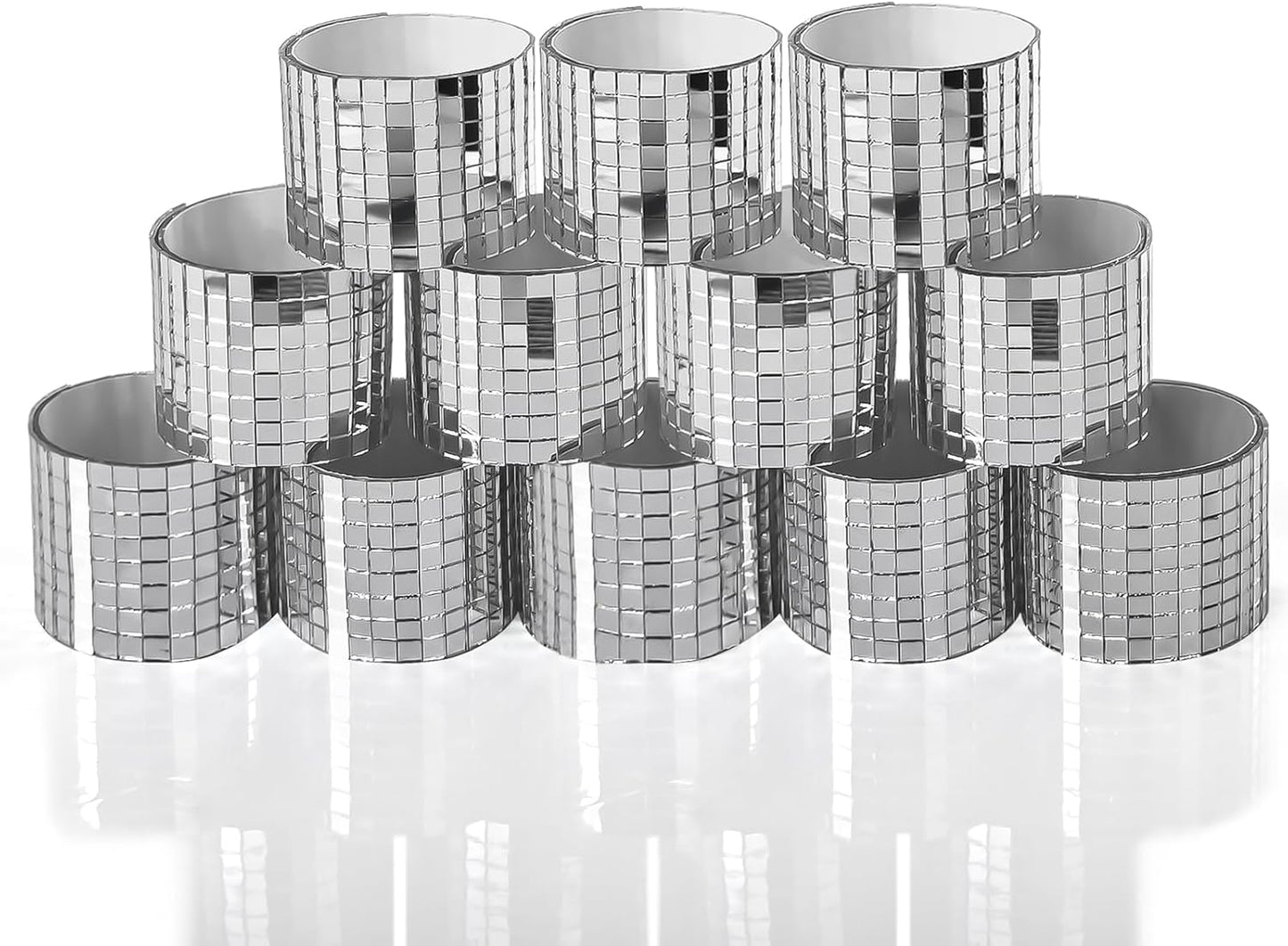 Art3dwallpanels 12 Pack Self-Adhesive Glass Mirror Mosaic Tiles 4728 Pieces Small Square Mirror Tiles Sticker for DIY Craft Decoration, Disco Ball Silver