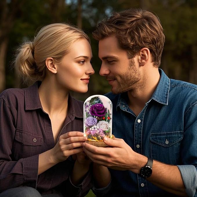 Forever Flower Gifts for MOM:Perfect Mothers Day Flowers for Mom Wife Grandma-Preserved Flower with Symbolic Ladybugs–Flowers for Delivery Prime on Anniversary Birthday (Purple)