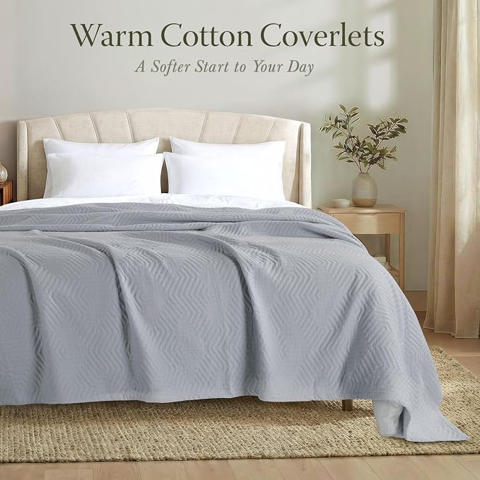 Threadmill Luxury Cotton Blankets for King Size Bed | All-Season Cozy 100% Cotton Blanket | Aster Jacquard Soft & Lightweight Coverlet fits California King Size Bed, 104x92 | Scottish Grey