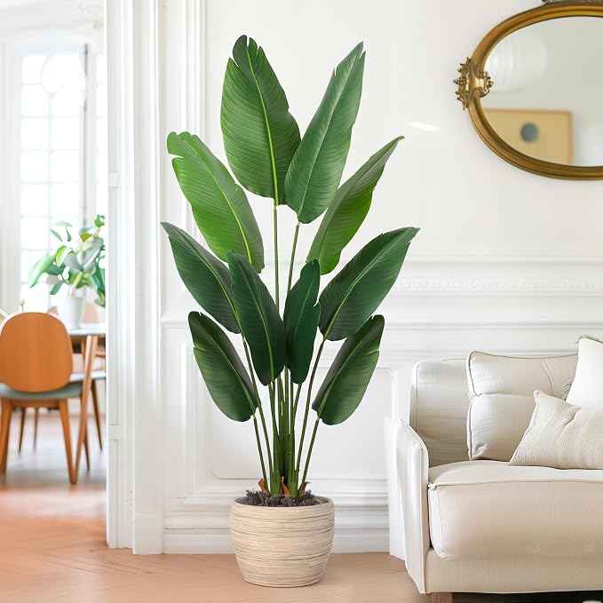 YEPDIN Artificial Bird of Paradise Plant 5 Ft Tall Fake Banana Leaf Plant for Indoors and Outdoors,Faux Palm Tree with Plastic Pot for Office and Home Decor,L1602PCS