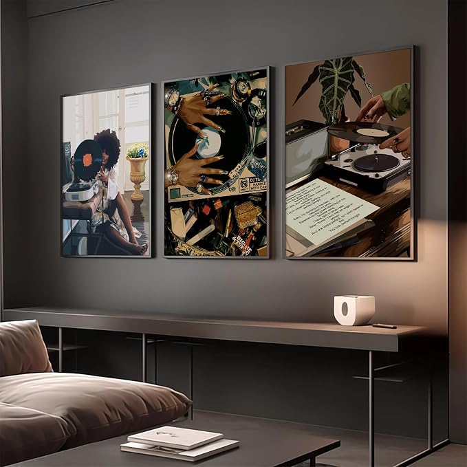 Black Woman Wall Art African American Women Canvas Wall Decor Black Girl Poster Fashion Female Wall Art Feminine Abstract Pictures Boho Prints for Bedroom Bathroom 16x24 Inch Unframed Set of 3