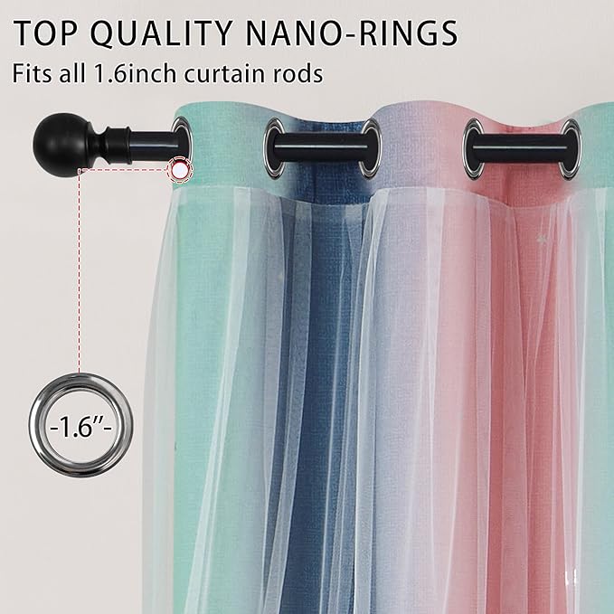XiDi Pink Grey Green Girls Curtains for Bedroom Rainbow Blackout Short Curtains for Kitchen Cafe Window Room Darkening Kids Childs Nurser Room Wall Decor 72 inches Long 34 inches Wide 2 Panels Set