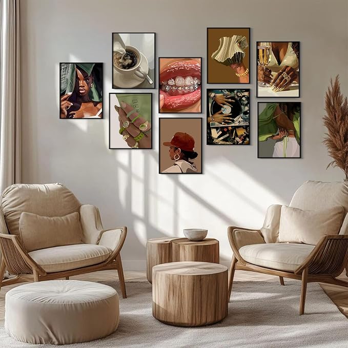 Black Woman Wall Art African American Canvas Wall Decor Black Girl People Poster Fashion Women Pictures Abstract Female Painting Boho Prints Urban Artwork for Bedroom Bathroom 12x16x9 Inch Unframed