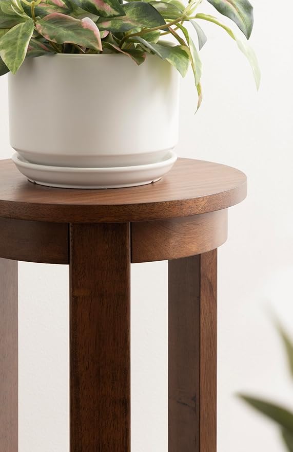 Kate and Laurel Foxford Modern Tiered Round Drink Table, 12 x 12 x 30, Walnut Brown, Transitional Two-Tier Circle Plant Stand for Use as Living Room Pedestal Table or Small Bedroom Nightstand