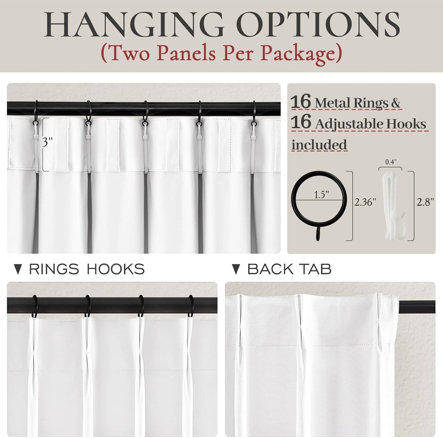 Custom Solid Bright White Memory Trained Pinch Pleated Curtains 86 Inches Long 2 Panels Set for Living Room, Blackout Natural Linen Modern Viral Drapes Hooks Rings 40 x 86 Inches Length Windows Burg