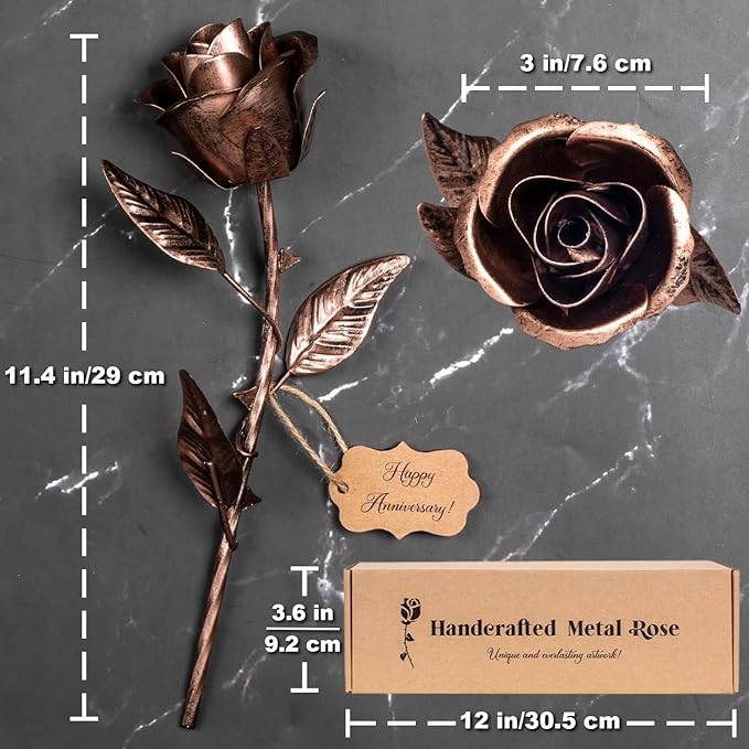 BESZONE 7 Year Anniversary Copper Gift for Her - Metal Rose Copper Gift for Wife 7th Wedding Anniversary for Him Husband Couples, Everlasting Flower 22nd 22 Year Handcrafted Love Stained Artwork