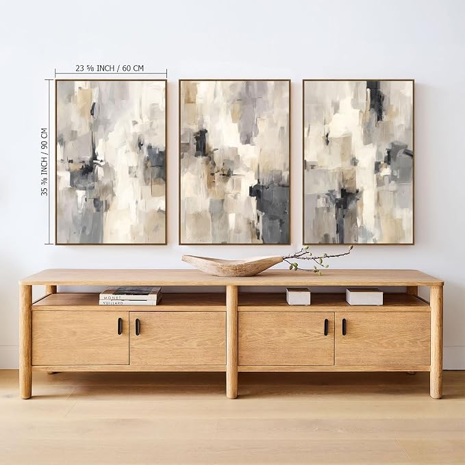 SAFERRYHOME Abstract Neutral Framed Canvas Wall Art, Minimalist Wall Decor Art Print, Modern Gray Brown Pastel Walls Painting Watercolor Artwork for Living Room, Bedroom, Dining Room, Office, 24"x36"x3