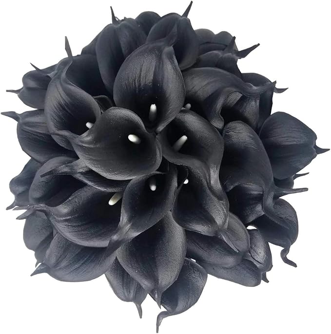 Floral Kingdom Artificial Calla Lily Flowers 20 Pack 14 Inch Black - Real Touch Faux Flowers for Modern Home Decor, Themed Event Centerpieces & Weddings