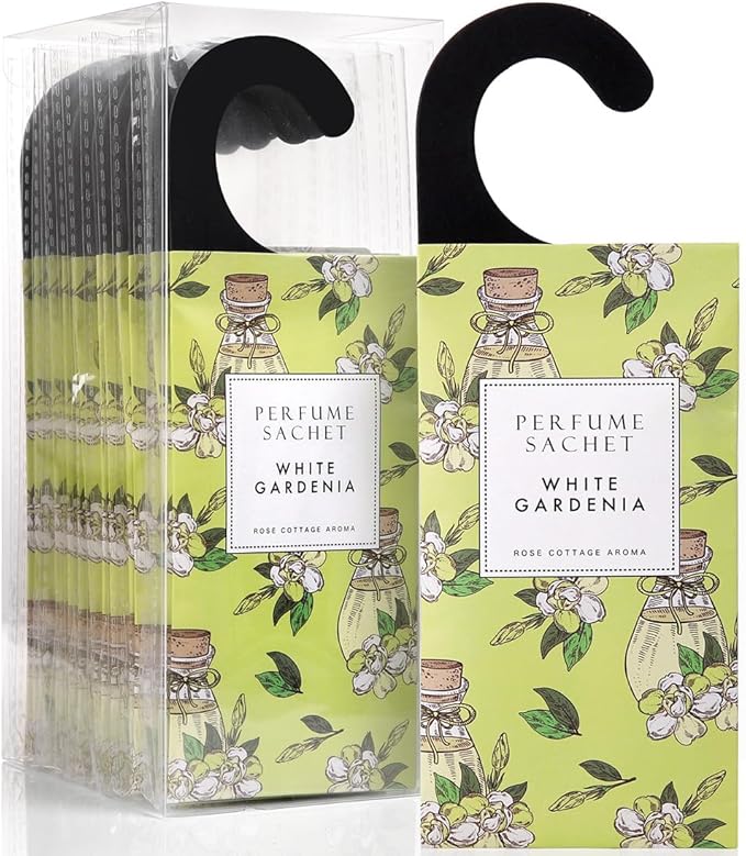 ROSE COTTAGE Large 12 Packs White Gardenia Hanging Closet Deodorizer Air Freshener Long Lasting Scented Sachets Smell Goods for House