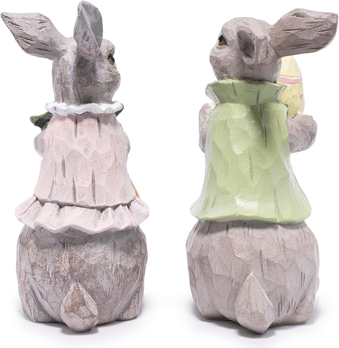 Hodao Easter Bunny Decorations Spring Home Decor Bunny Figurines Gifts (Easter Gray Rabbit 2pcs)