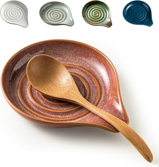 LAUCHUH Spoon Rest for Stove Top, 5" Ceramic Spoon Holder for Kitchen Counter Large Utensil Rest Farmhouse Kitchen Decor for Ladle, Cooking Spoons, Spatula, Tongs, Kiln-Transformed Red