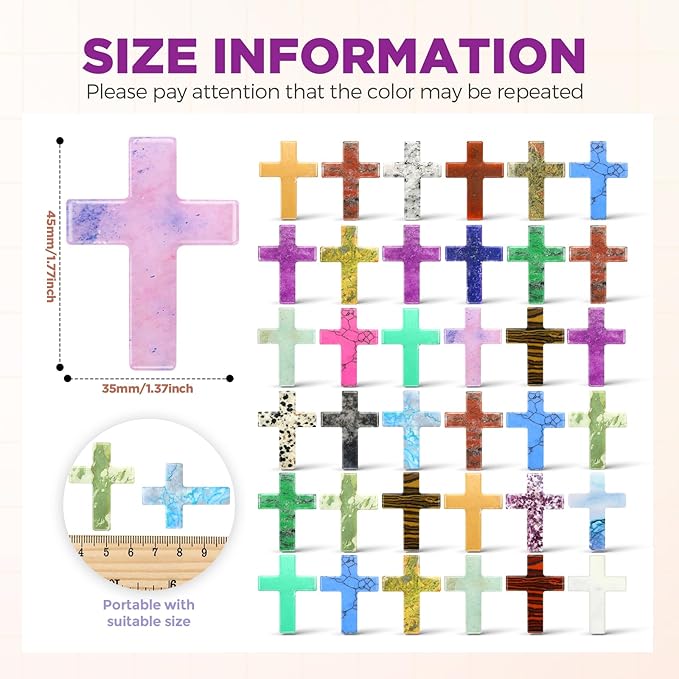 Nuenen 50 Pcs Easter Cross Crystal Stone Bulks 1'' Natural Crystal Wall Cross Shaped Worry Stones Charm Pocket Quartz Gift Halloween Easter Decor(1.77 x 1.38 x 0.24 Inch,Cute)