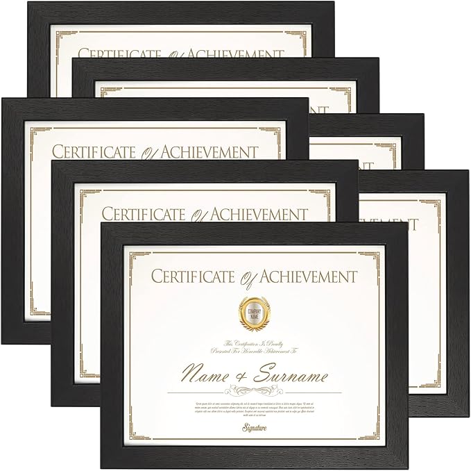 PETAFLOP Wooden 8.5x11 Picture Frame Black Certificate Frames Wall Tabletop Display Horizontally or Vertically, 7 Pack