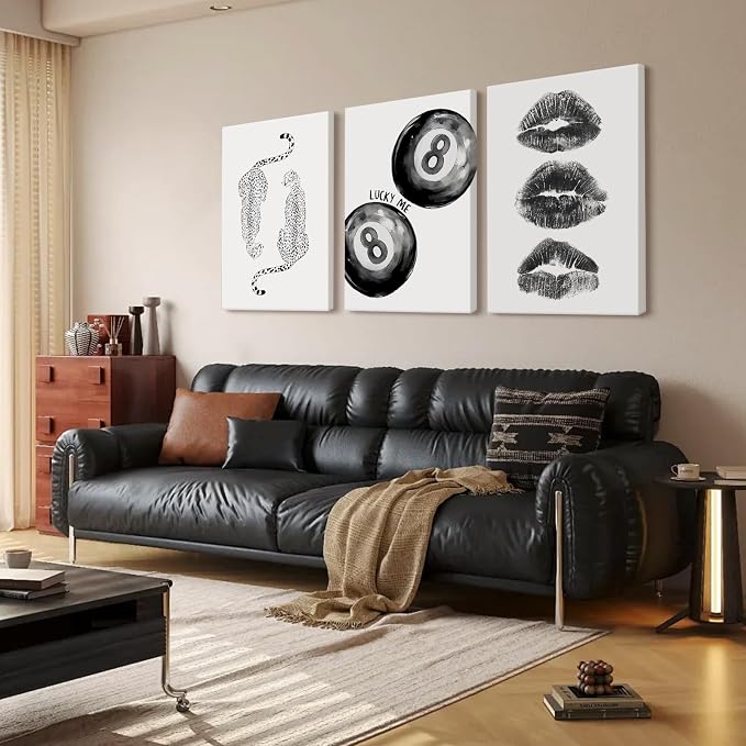 Trendy Leopard Wall Art Cheetah Canvas Prints Black 8 Ball Wall Decor Preppy Aesthetic Poster Lucky Leopard Pictures Funky Painting Retro Kiss Artwork for Bedroom Living Room 12x16 Inch Ready to Hang