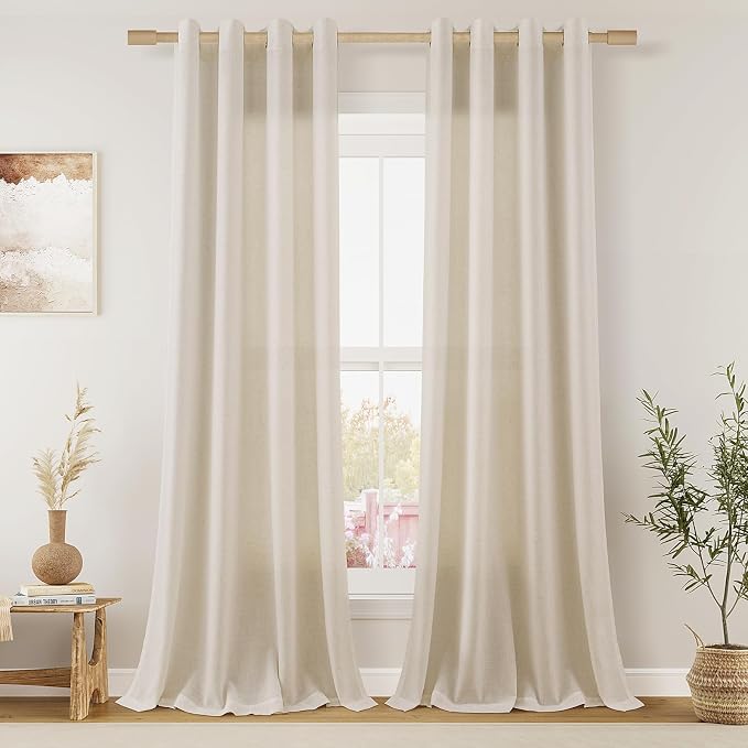 Aersas Boho Colored Linen Grommet Curtains 84 Inches Long 2 Panels Set for Living Room Bedroom Privacy Light Filtering Semi Sheer Farmhouse Boho Window Curtain 84 Inch Length