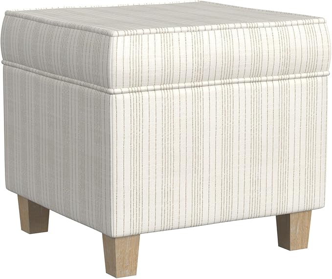 Homepop Home Decor Classic Square Storage Ottoman with Lift Off Lid | Ottoman with Storage for Living Room & Bedroom, Marigold Pinstripe Cream Fabric